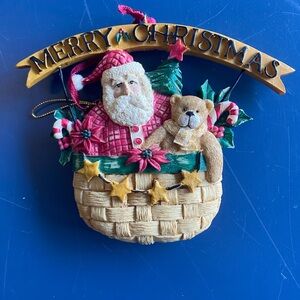 Vintage Debbie Mumm Santa in Basket Ornament